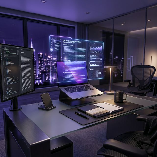 Futuristic writing workspace